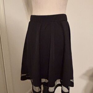 Chic Black Skater Skirt with Sheer Black see thru Ruffle Hem